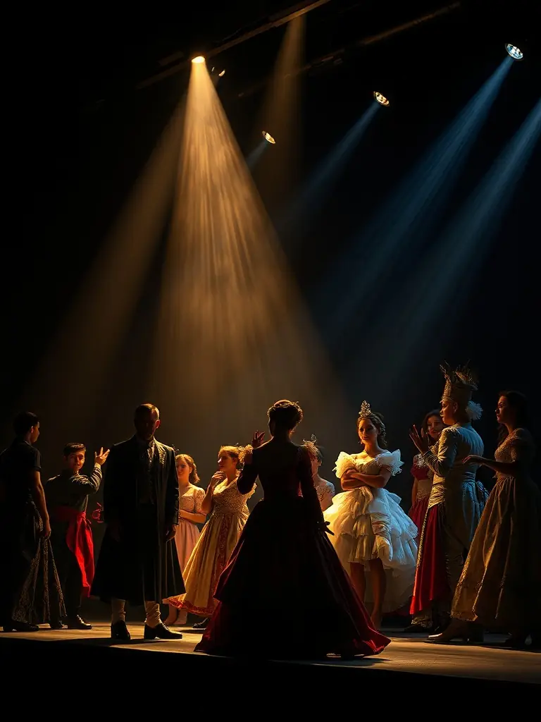 A vibrant photograph capturing a scene from one of DEVIATION 88's theatrical performances, showcasing actors in costume on stage with dramatic lighting and set design.