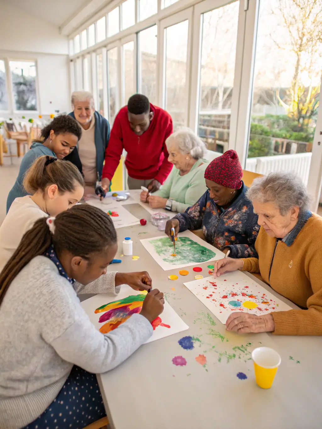 A photograph of a workshop in progress, showcasing participants actively engaged in a creative activity, such as painting or sculpting, guided by an instructor.