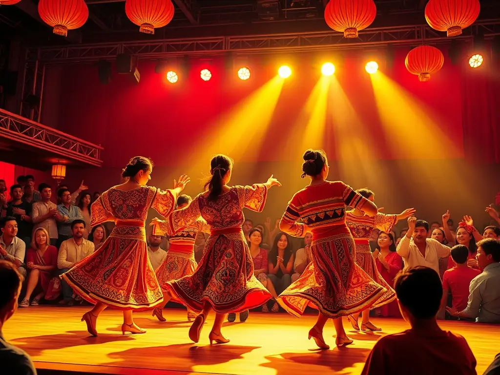 A lively image of a DEVIATION 88 cabaret show, featuring performers singing and dancing on stage with colorful costumes and a cheering audience.